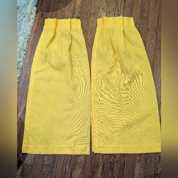 Vintage MCM 60s Pinch Pleat Drapes Curtains Pair 45” Lx 42”W Lemon Yellow - Picture 1 of 13